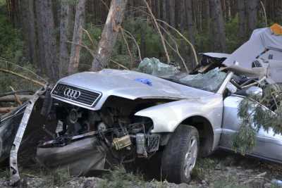 Audi A8 перевернулась и врезалась в дерево, погибли двое
