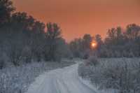 Мандарин на горизонте: морозный закат на Енисее показала фотограф из Абакана